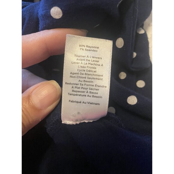 TALBOTS Navy Blue White Polka Dots Short Sleeve Bottom Hem Tie Top XL - Picture 7 of 9